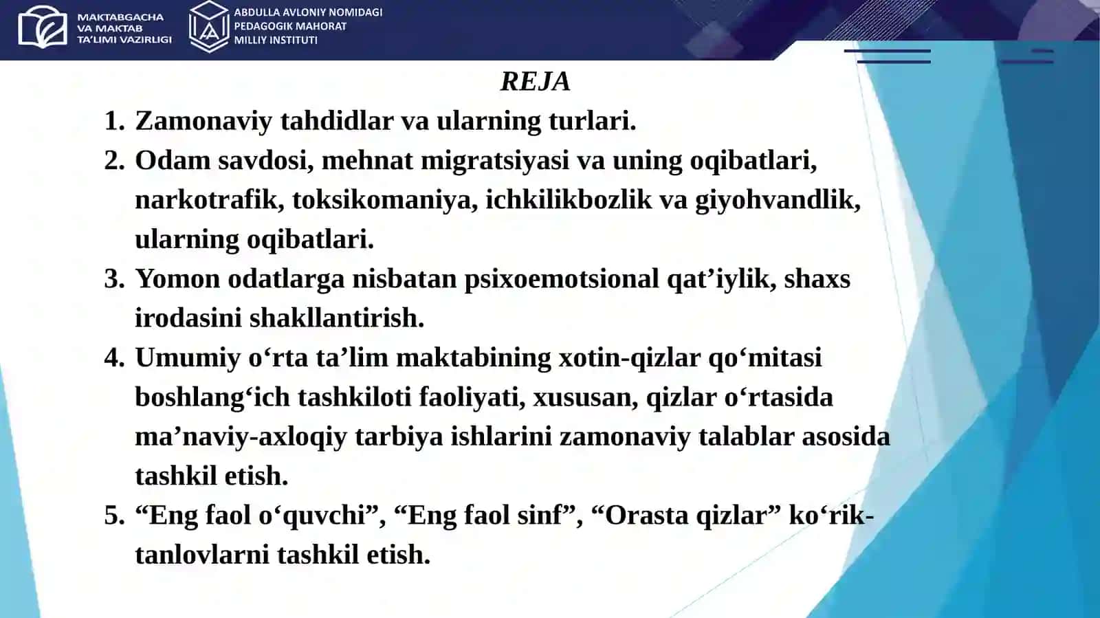 Oʻquvchilarning hayoti va sogʻligʻini, sha’ni va qadr-qimmatini himoya qilishga doir ishlarni tashkil etish 2