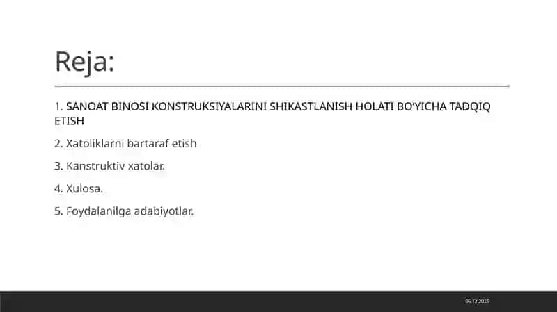 SANOAT BINOSI KONSTRUKSIYALARINI SHIKASTLANISH HOLATI BO‘YICHA TADQIQ ETISH 2