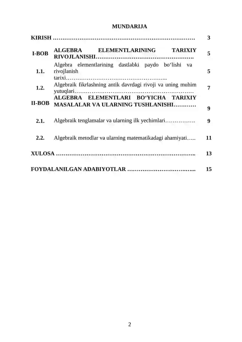 ALGEBRA ELEMENTLARI MAVZUSIDA TARIXIY MATERIALLARDAN FOYDALANISH 2