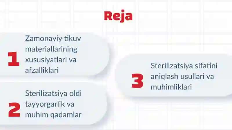 Zamonaviy tikuv materiallari. Sterilizatsiya oldi tayyorgarligi va sterilizatsiya sifatini aniqlash usullari 2