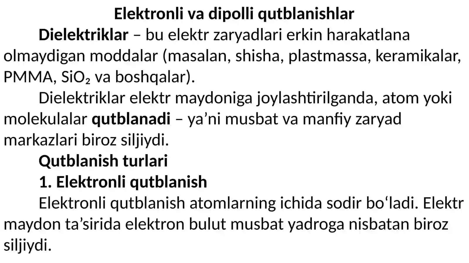 ELEKTR MAYDONIDA DIELEKTRIKLAR VA OʻTKAZGICHLAR 2