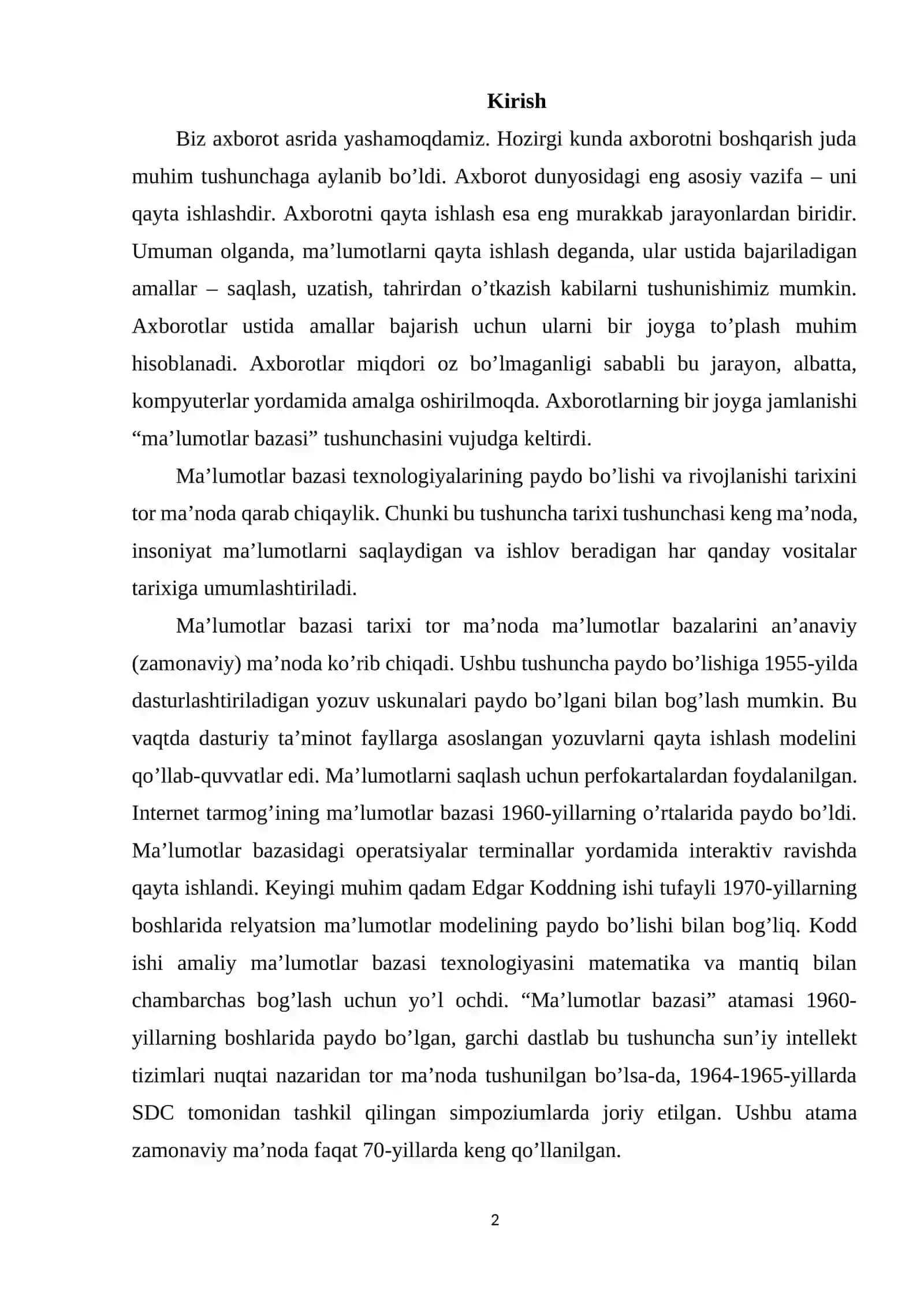 MA’LUMOTLAR BAZASI TEXNOLOGIYALARI FANIDAN “Xalq Ta`lim bo`limi” ma`lumotlar bazasini loyihalashtirish mavzusida KURS ISHI 2