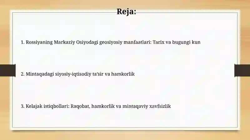 Rossiyaning Markaziy Osiyodagi geosiyosiy manfaatlari va mintaqadagi orni 2