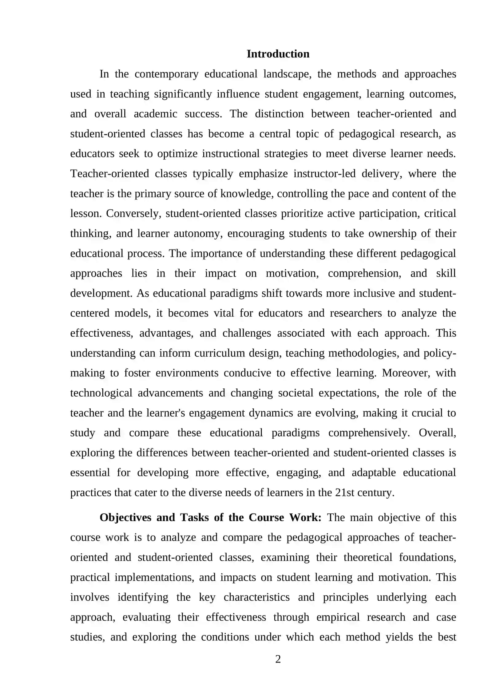 Teacher Oriented Classes and Student Oriented Classes 2