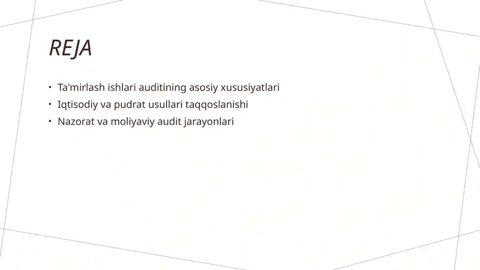 Xo'jalik usuli va pudrat usulida bajarilgan tamirlash ishlari auditining xususiyatlari 2