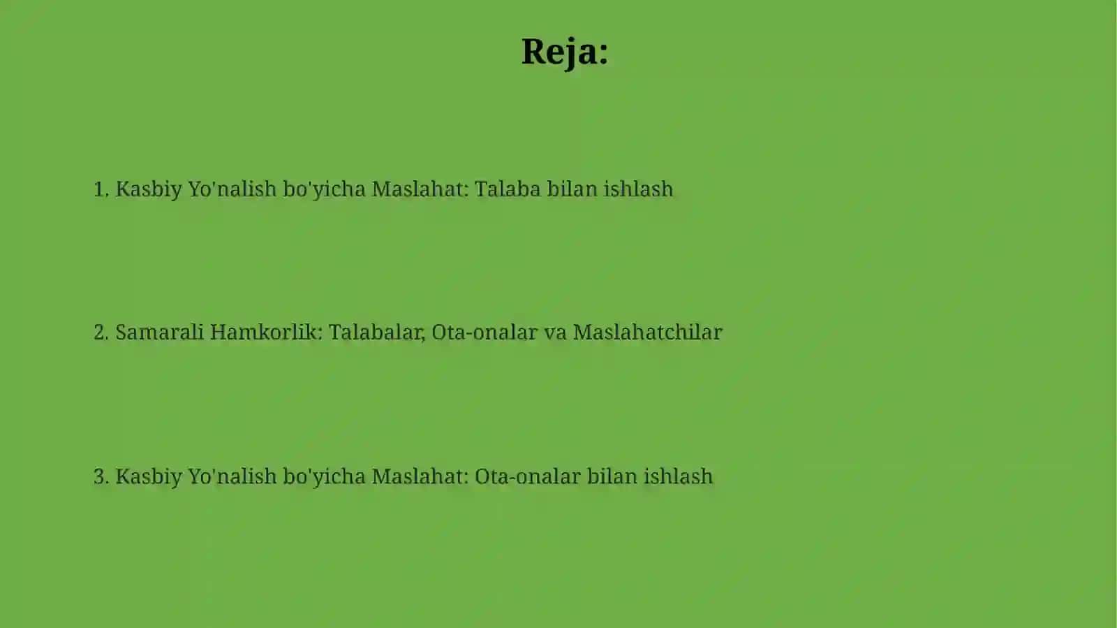 Kasb hunarga yo'naltirish bòyicha òquvchilar va ota onalar bilan ishlash 2
