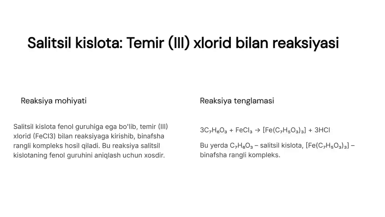 Salitsil kislota, Aspirin, Fenilsalitsilat va Fenolni Farqlash Reaksiyalari 2