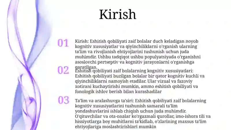 Eshitishda Nuqsoni BoʻLgan Bolalar Idrok Xususiyatlarini OʻRganish 2