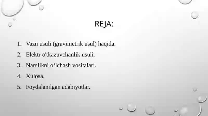 Qurilish materiallarining namligini o'lchash usullari va vositalari fanidan qurulish materiallarining namligini o'lchash usullari mavzusidagi tayyorlagan taqdimoti 2