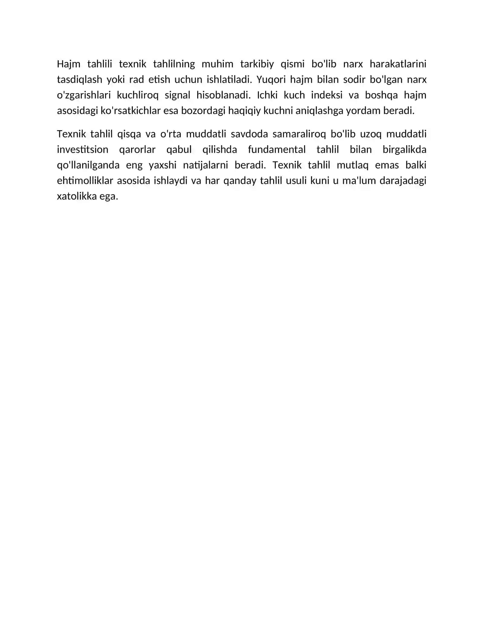 Texnik tahlilning usullari va ko'rsatkichlari 2