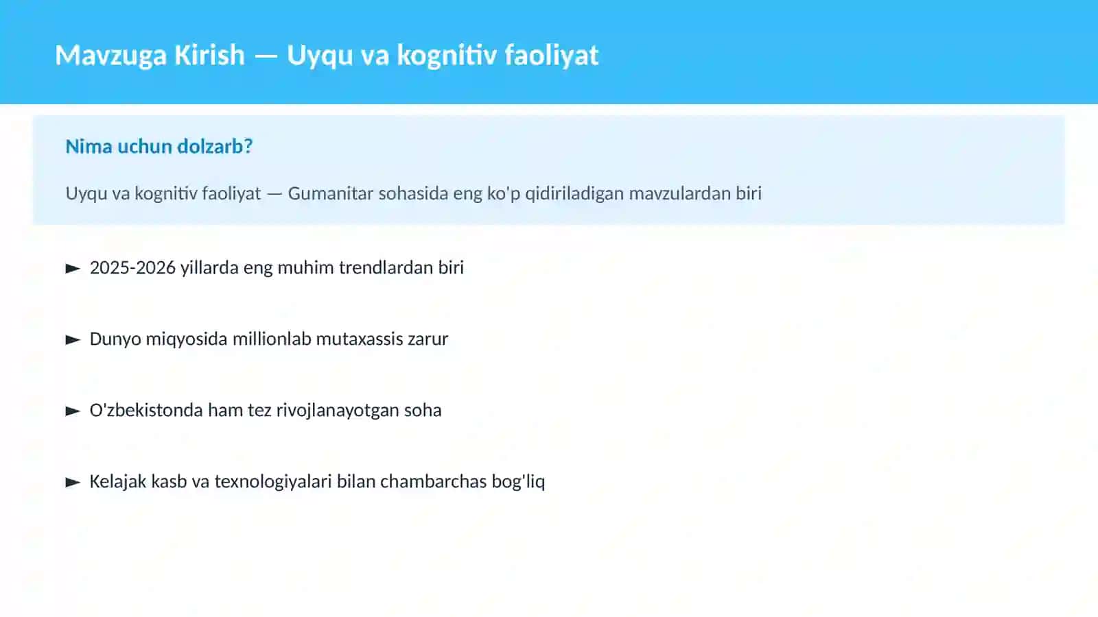 Uyqu va kognitiv faoliyat 2