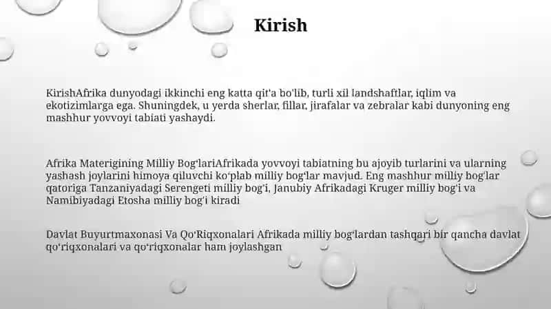 Afrika Materigining Milliy Bogʻlari 2