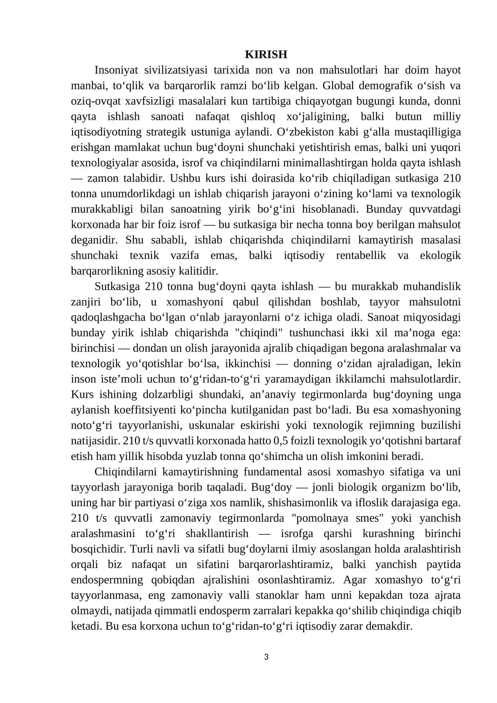 Sutkasiga 210 t/s unumdorlikdagi un ishlab chiqarishda chiqindilarni kamaytirish 2