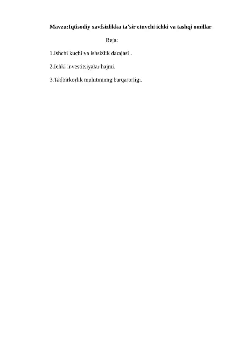Iqtisodiy xavfsizlikka taʼsir etuvchi ichki va tashqi omillar 2