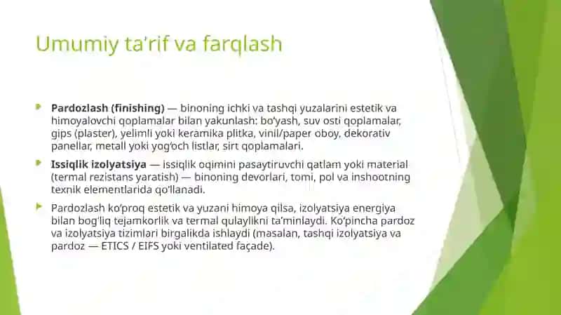 Pardozlash va issiqlik izolyatsiya materiallari 2