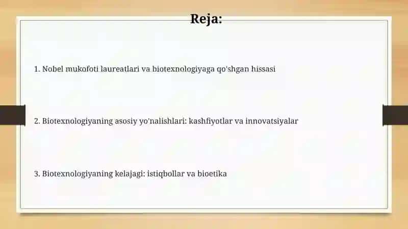 Nobel mukofoti laureatlari va biotexnologiyaga qo'shgan hissasi 2