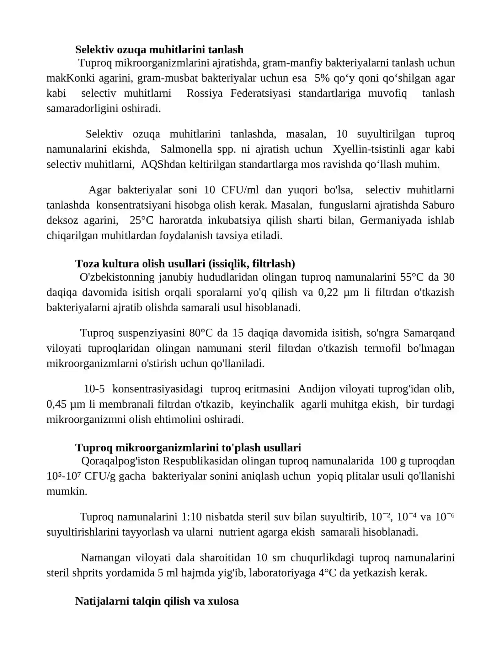 Tuproq mikroorganizmlarining sof kulturasini olish va uni tahlili 2