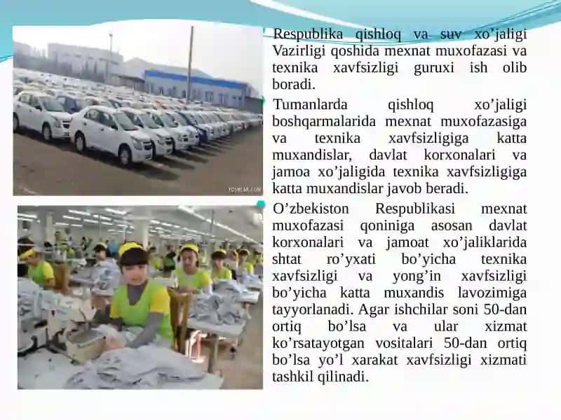 Ishlabchiqarish korxonalarida mexnat muxofazasi ishlarini tashkil etish. Ergonomika va xavfsizlikni boshqarish 2
