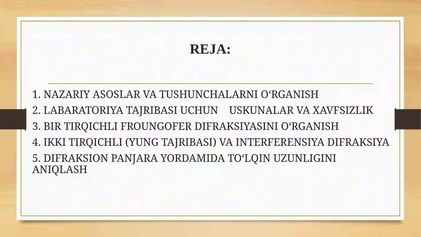 lazer nuri yordamida Froungofer difraksiyasini o'rganish 2