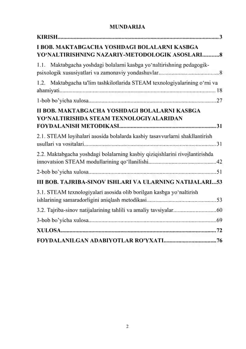 MAKTABGACHA YOSHDAGI BOLALARNI KASBGA YOʻNALTIRISHDA STEAM TEXNOLOGIYALARIDAN FOYDALANISH (6-7 YOSHLI BOLALARDA) 2