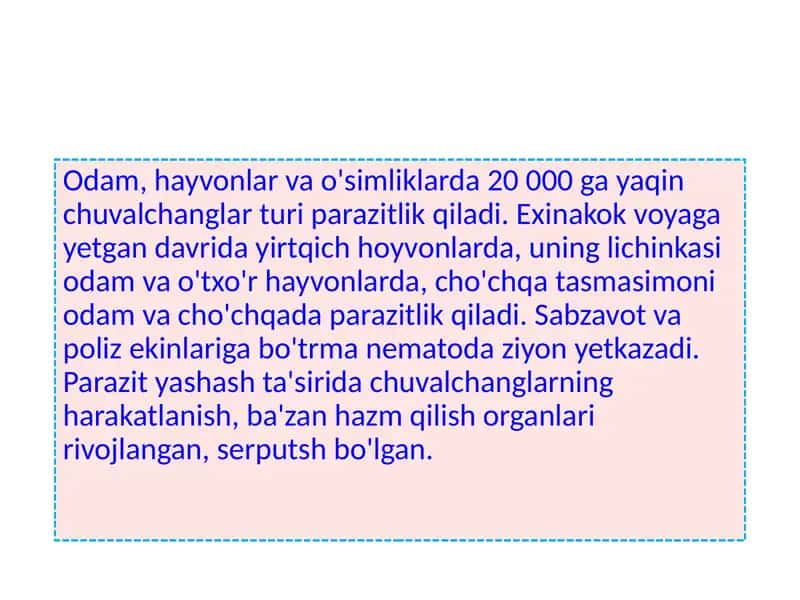 Parazit chuvalchanglarning xilma- xilligi 2