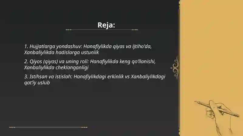 Hanafiylik va Xanbaliylik mazhabining o'zaro farqlari 2