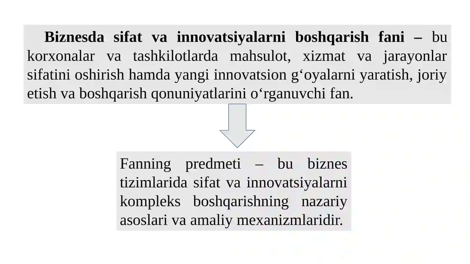 BOB. BIZNESDA SIFATNI BOSHQARISHNING O‘RNI VA TAMOYILLARI 2
