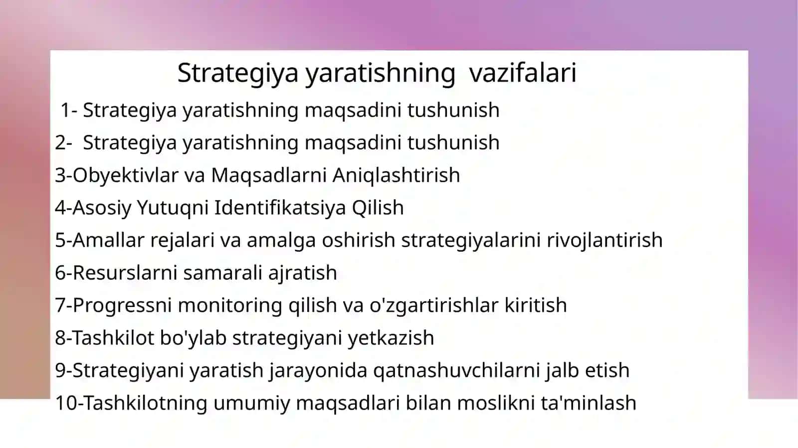 Strategiya yaratishning vazifalari 2