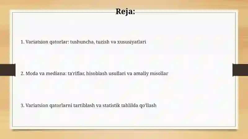 Ko'plik, variatsion qator, ular bilan ishlash: moda, mediana, tartiblash 2