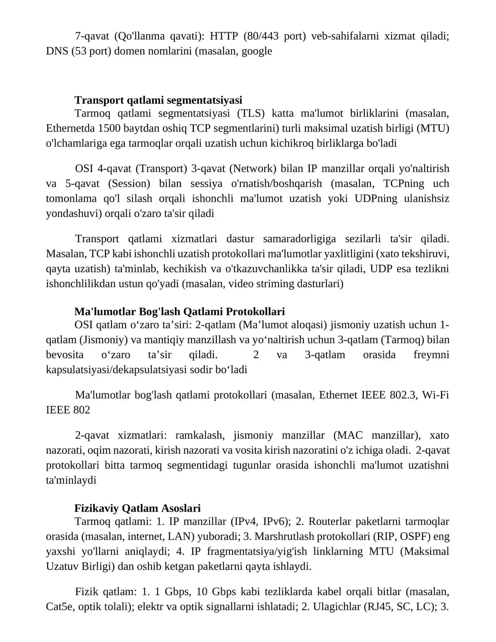 OSI sathlarning o‘zaro ishlashi jarayonlari va xizmatlari 2