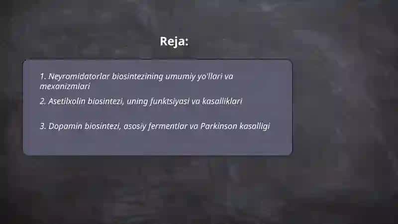 Neyromidatorlar biosintezi, ahamiyati va kasalliklari 2