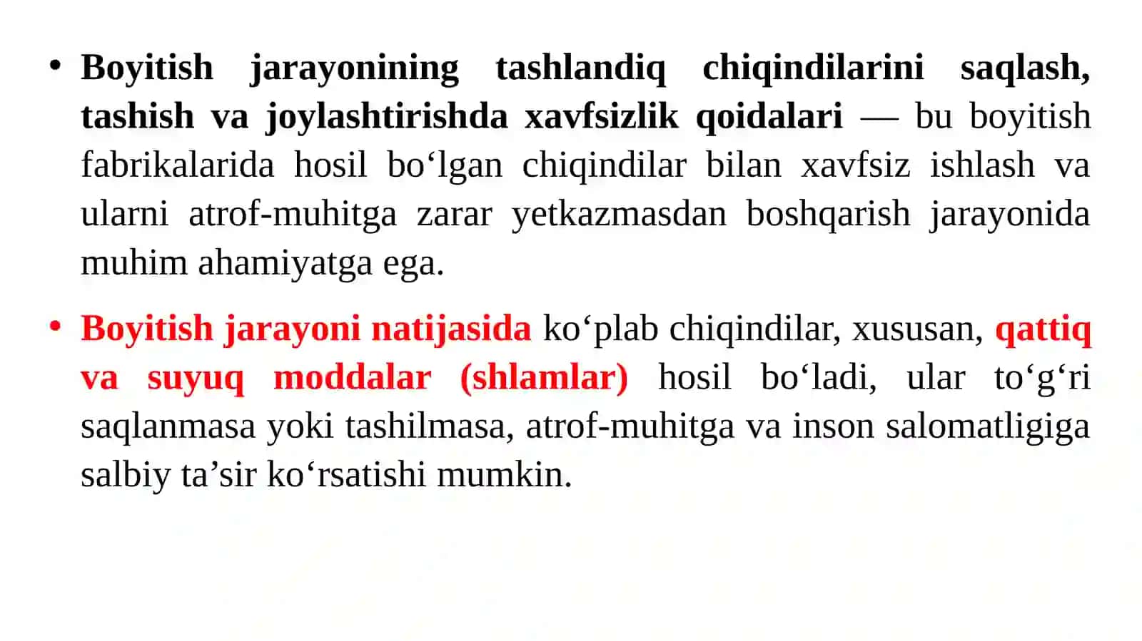 Boyitish jarayonining tashlandiq chiqindilarini saqlash, tashish va joylashtirish daxvfsizlik qoidalari 2
