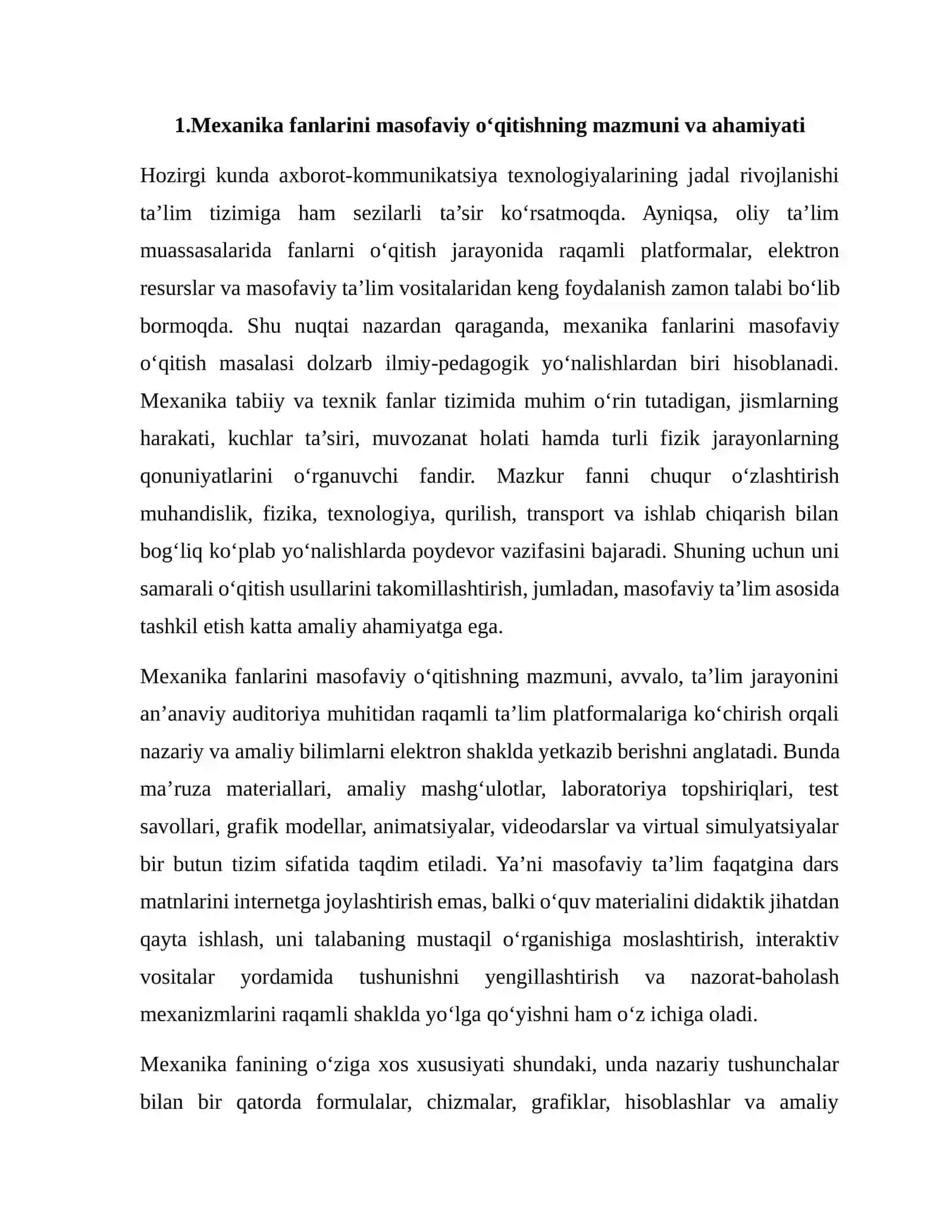 Mexanika Fanlarini O‘qitishda Raqamli Monitoring Asosida Masofaviy Ta’lim Texnologiyalaridan Foydalanish 2