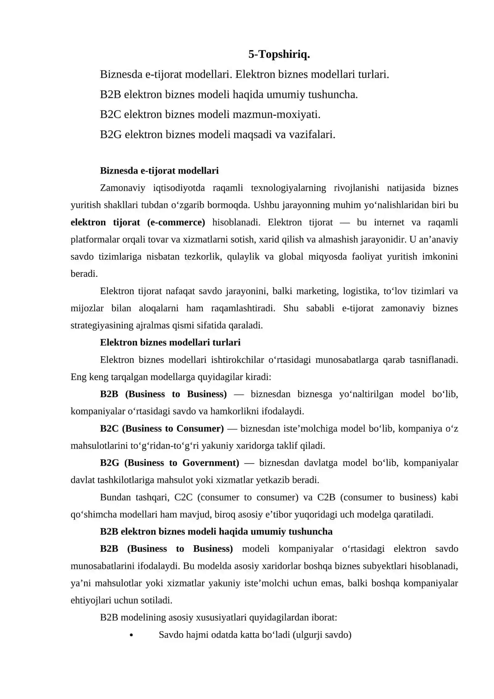 Biznesda e-tijorat modellari 2