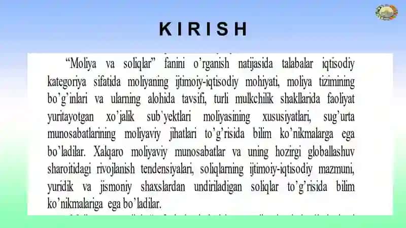 “Moliya asoslari” fani. Moliyaning mohiyati va ahamiyati 2
