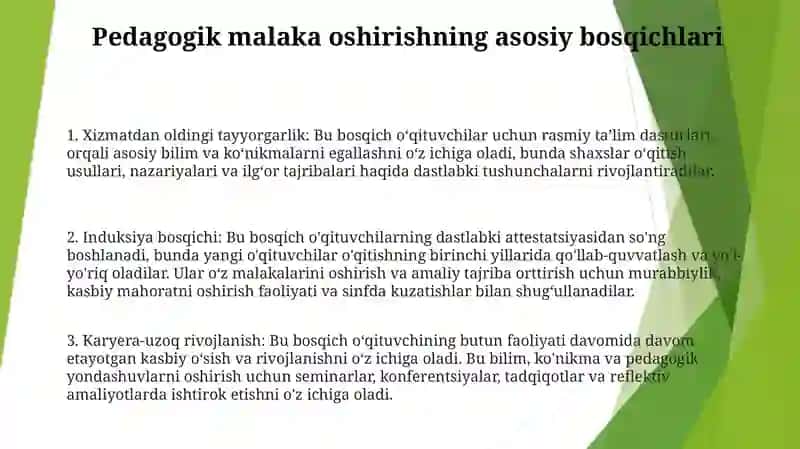Pedagogik Faoliyatda Kasbiy Motivataiyani Rivojlantirish Pedagogik Kasbiy Rivojlantirish Asosiy Bosqichlari 2