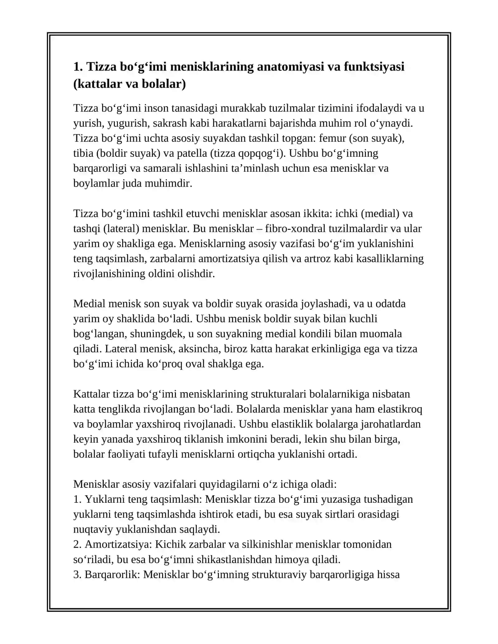 KATTALAR VA BOLALARDA TIZZA BO‘G‘IMINI SHIKASTLANISHLARI. MENISKLAR VA BOYLAMLARINI SHIKASTLANISHLARI, TIZZA QAPQOG‘INI CHIQISHLARI 2