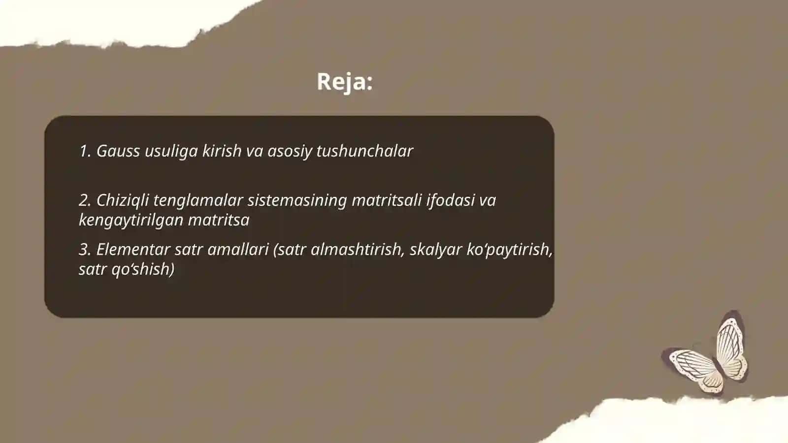 Chiziqli tenglamalar sistemasini Gauss usuli bilan yechish 2