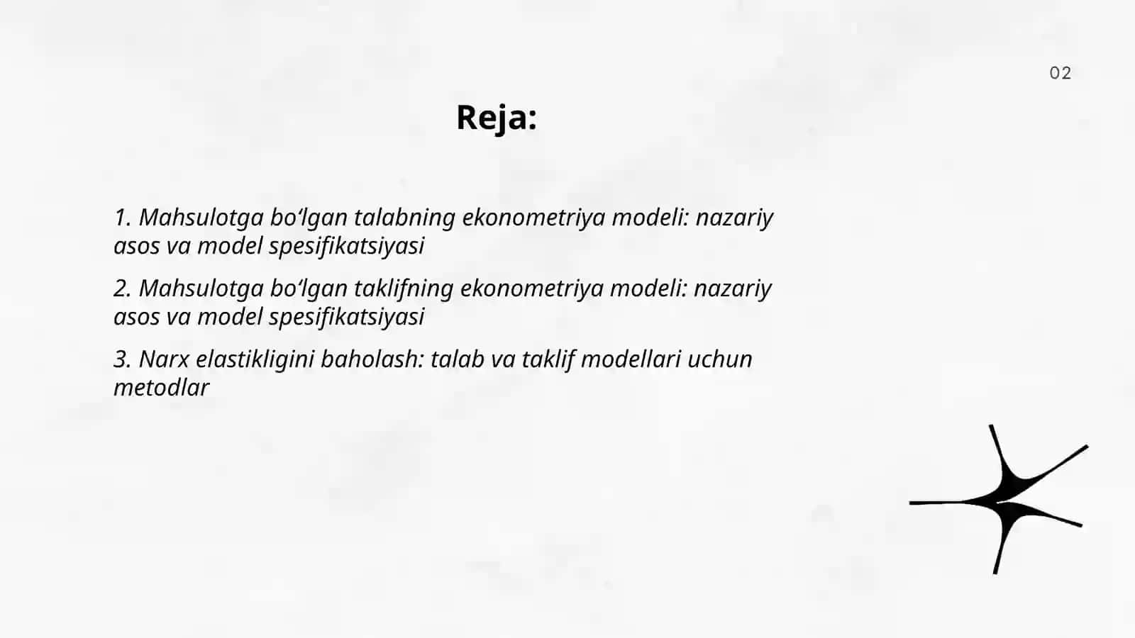 Mahsulotga boʻlgan talab va taklifning ekanometrik modellarini tuzish 2
