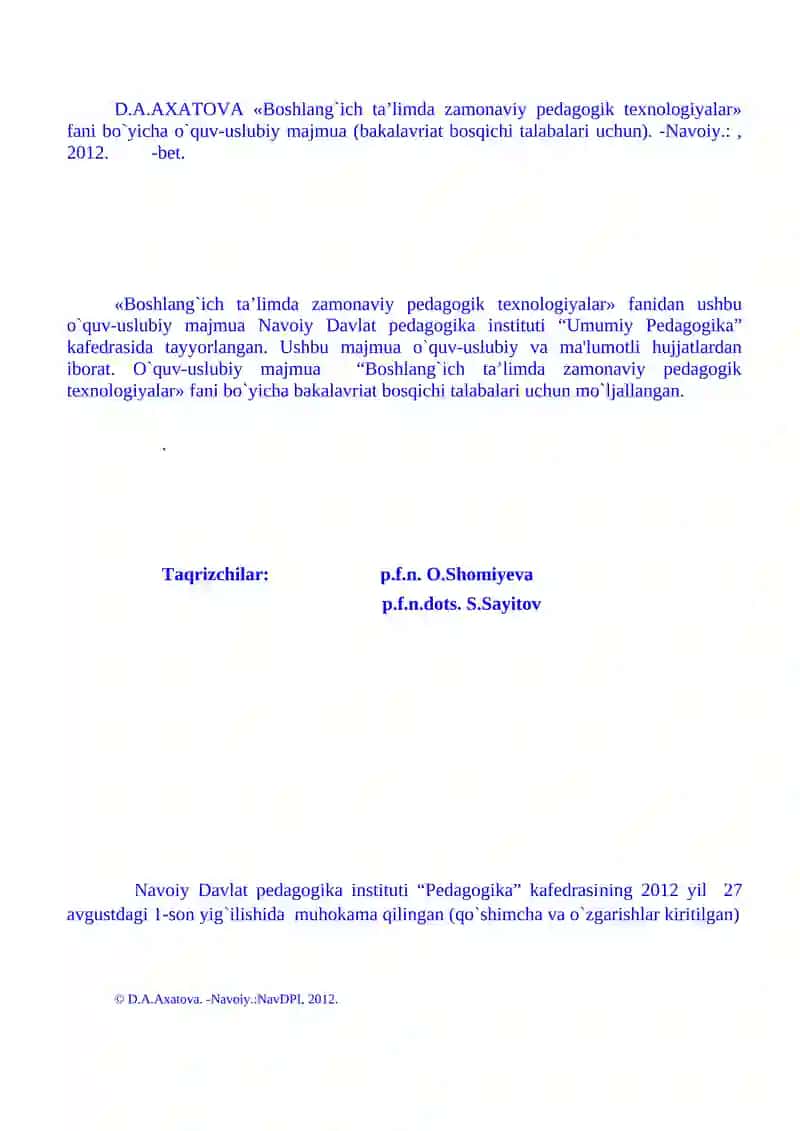 "Boshlang`ich ta’limda zamonaviy pedagogik texnologiyalar" 2