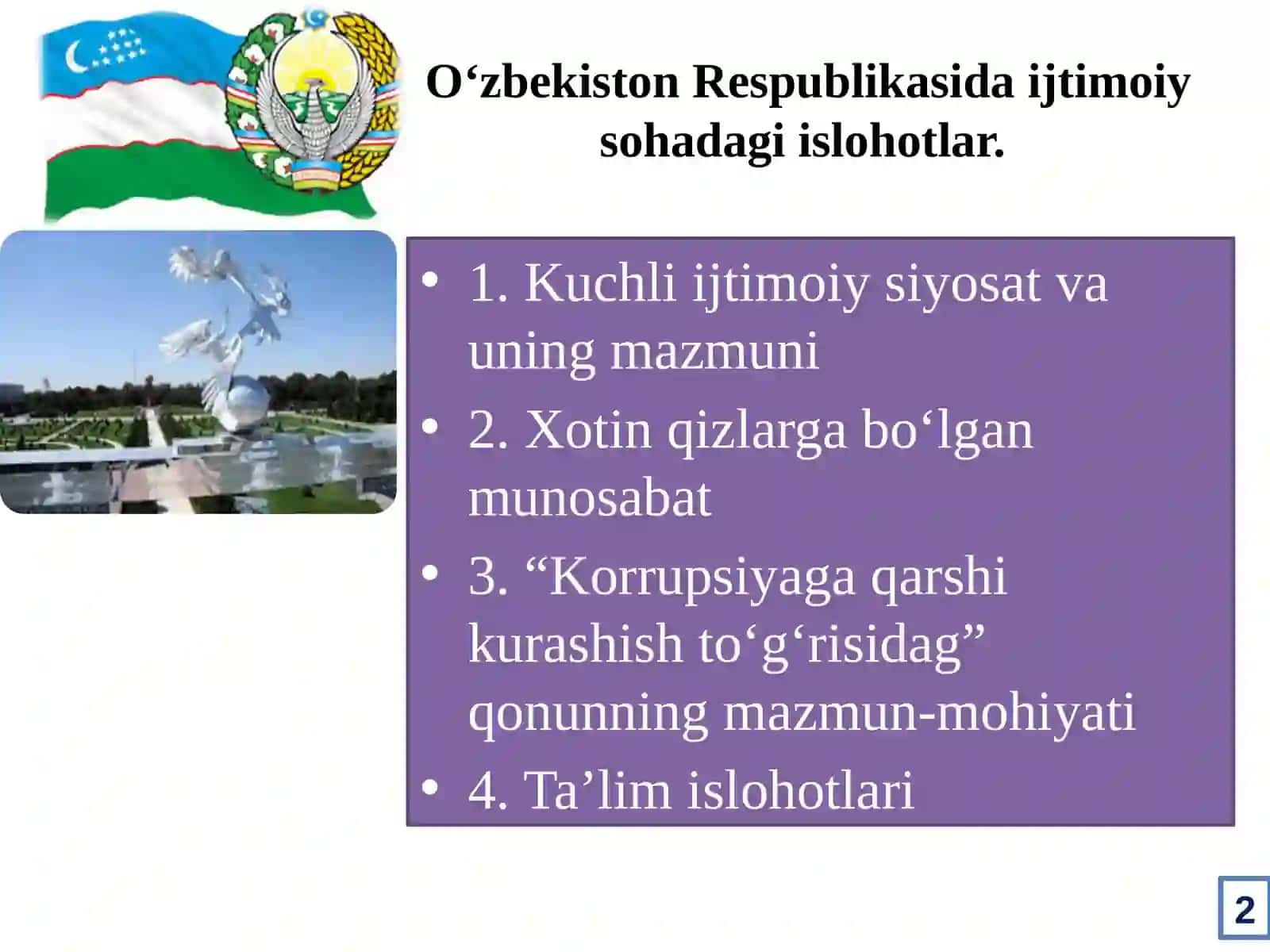 O‘zbekiston Respublikasida ijtimoiy sohadagi islohotlar 2