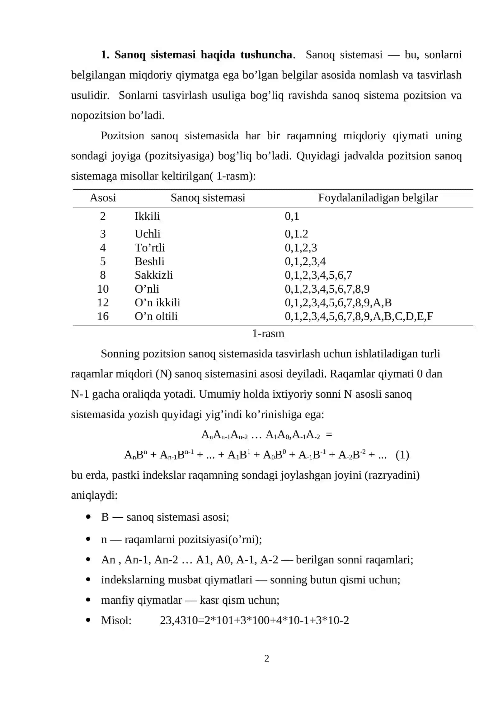 SANOQ SISTEMALARIDA ARIFMETIK AMALLAR 2