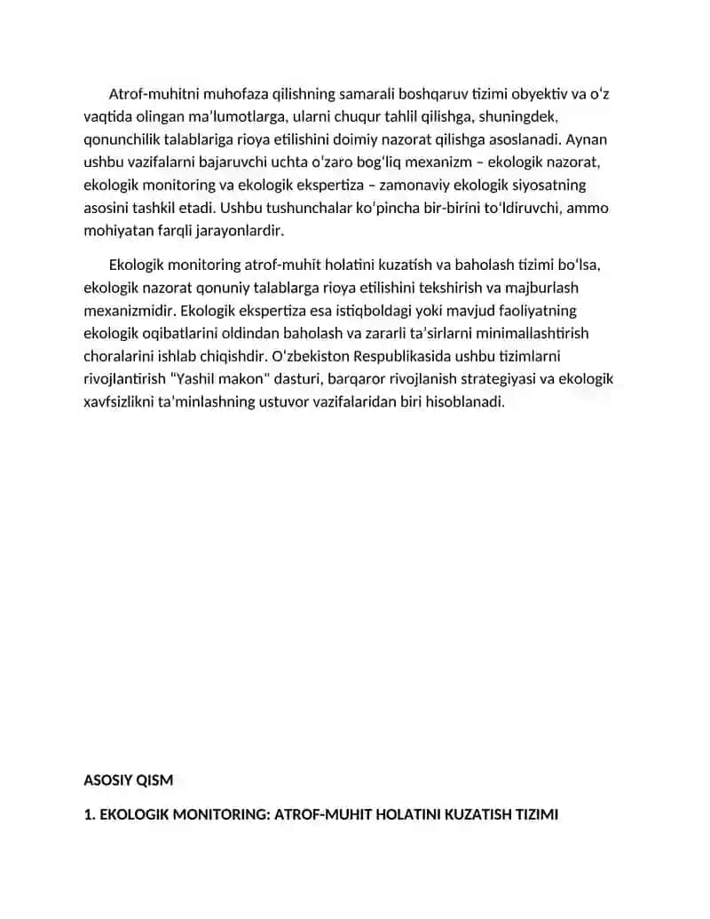 Ekologik nazorat, monitoring va ekspertiza: tushunchalar, tizimlar va amaliyot 2
