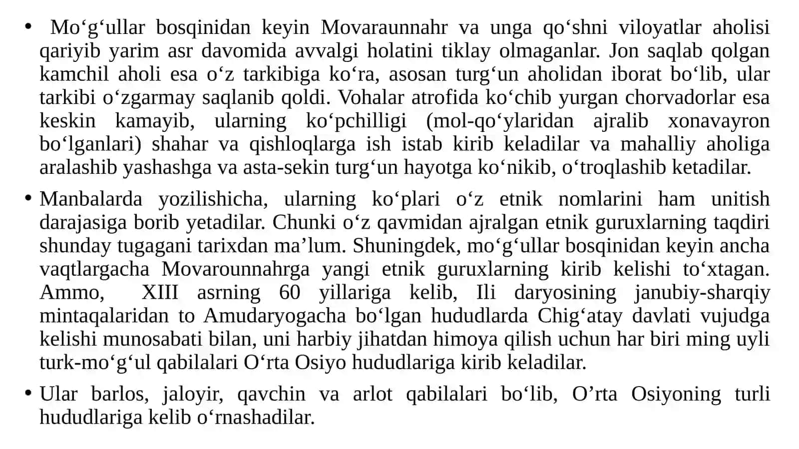 O’RTA OSIYONING RIVOJLANGAN VA SO’NGGI O’RTA ASRLAR DAVRI KO’CHMANCHILARI 2