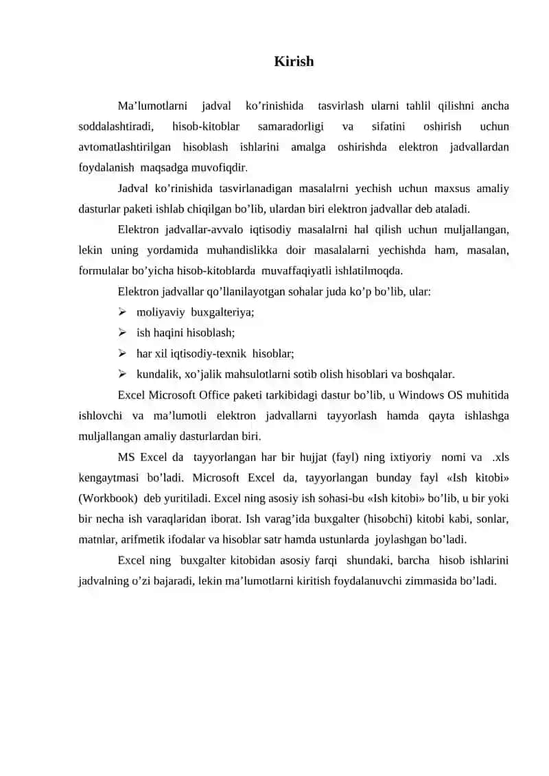 MS EXCEL DASTURI ASOSLARI 2