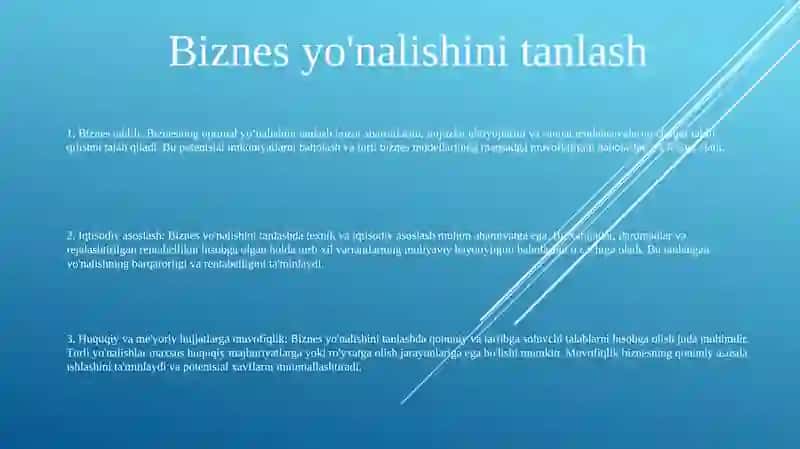 Biznes Faoliyatini Yonaltirishni Tanlash Texnik Iqtisodiy Jixatdan Asoslash Tashkil Etish Royxatan Otkazish 2
