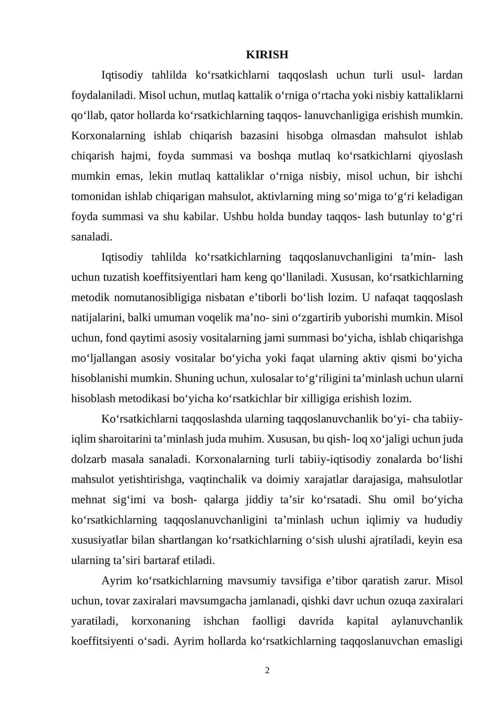Asosiy vositalarning tarkibi tuzilishi va dinamikasi tahlili 2