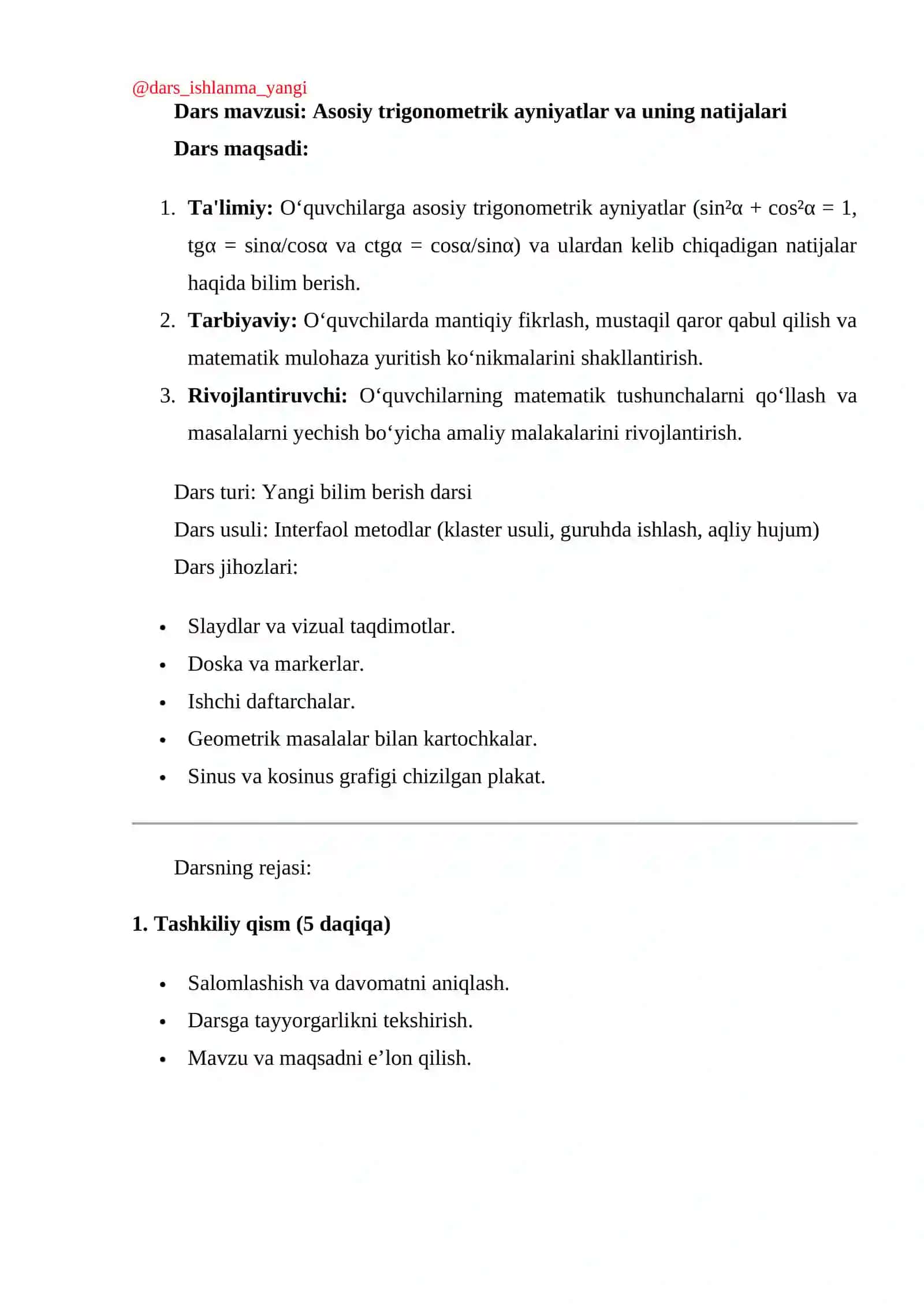 Asosiy trigonometrik ayniyatlar va uning natijalari 2