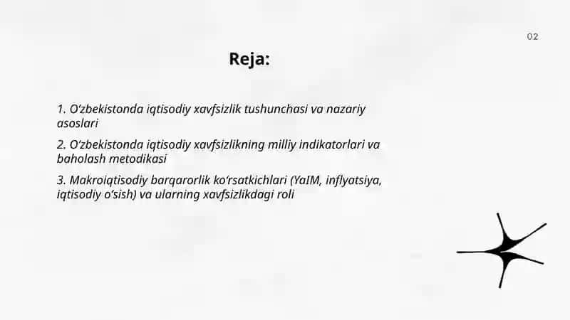 Oʻzbekistonda iqtisodiy xavfsizlik va uning koʻrsatkichlari 2