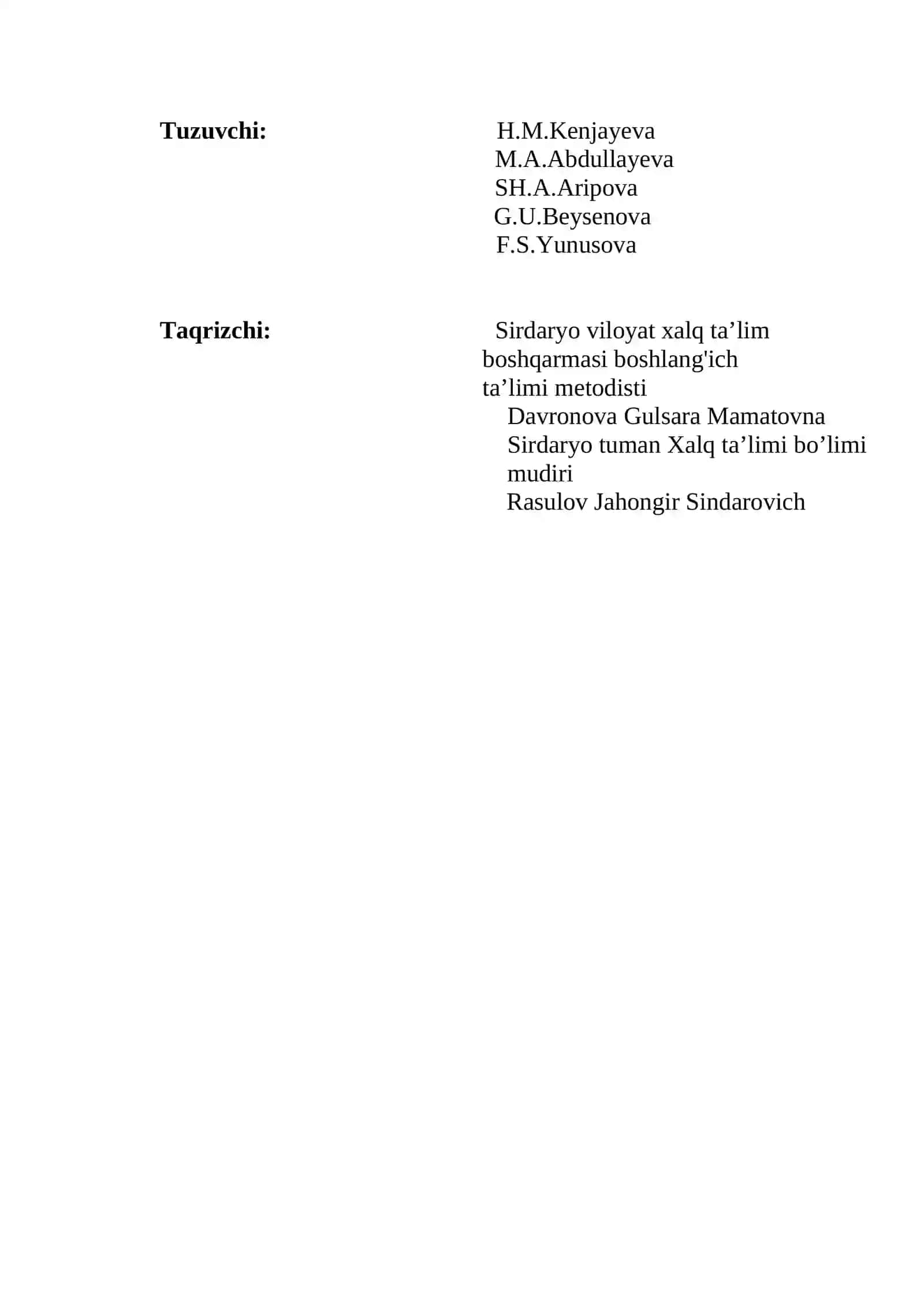4-sinflar uchun yillik ish rejasi 2